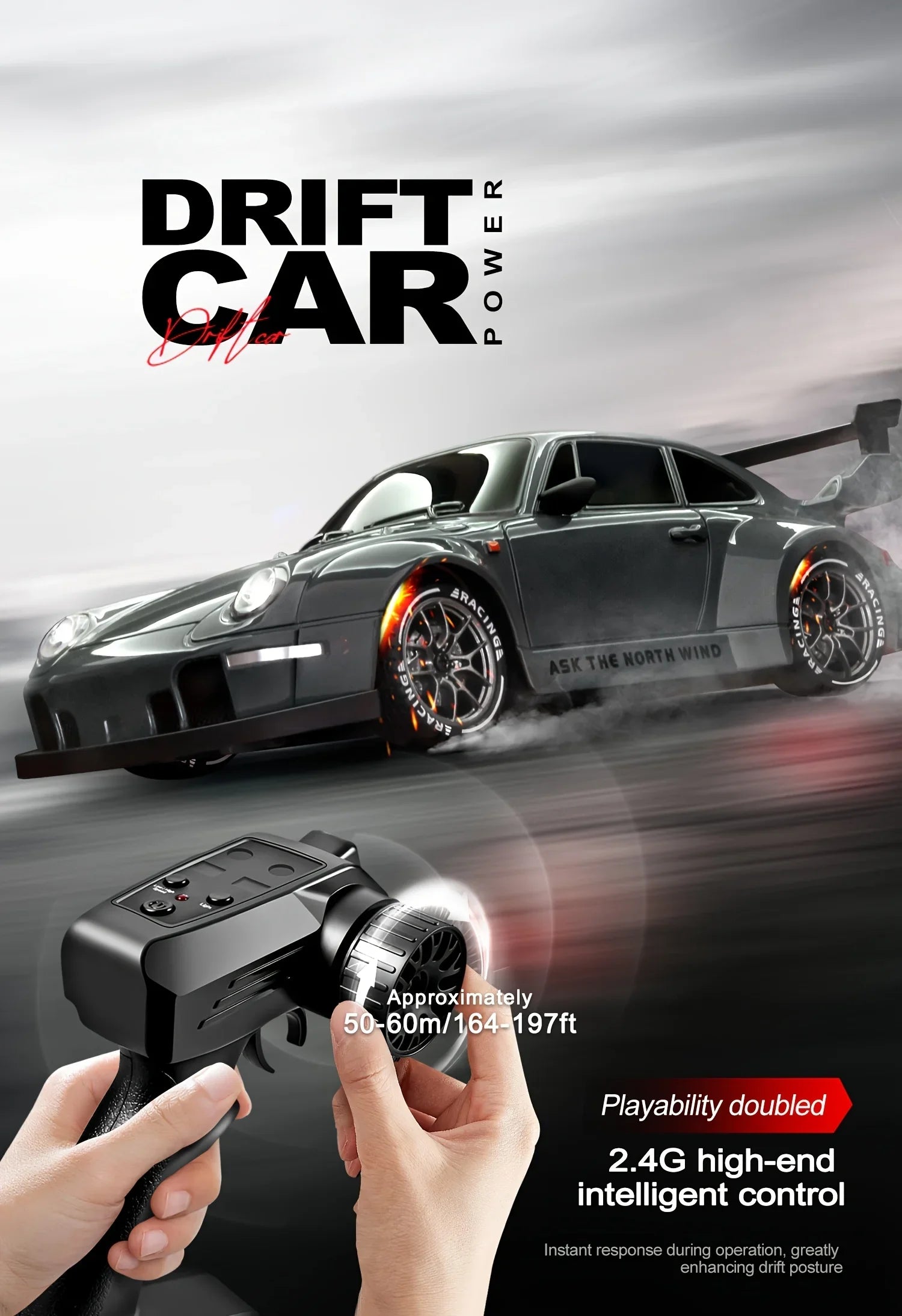 1:24 Scale 20+KM/H RC Drift Car 2.4G 4WD High Speed RC Drifting Car Remote Control Cars with LED Lights Drifting Tires Race Toys