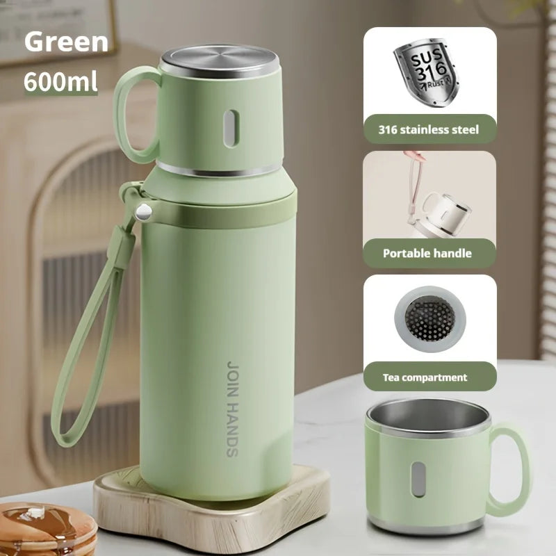 600ML Thermal Water Bottle Stainless Steel Thermos Bottle Keep Cold and Hot Water Bottle Thermos for Tea Coffee Vacuum Flasks