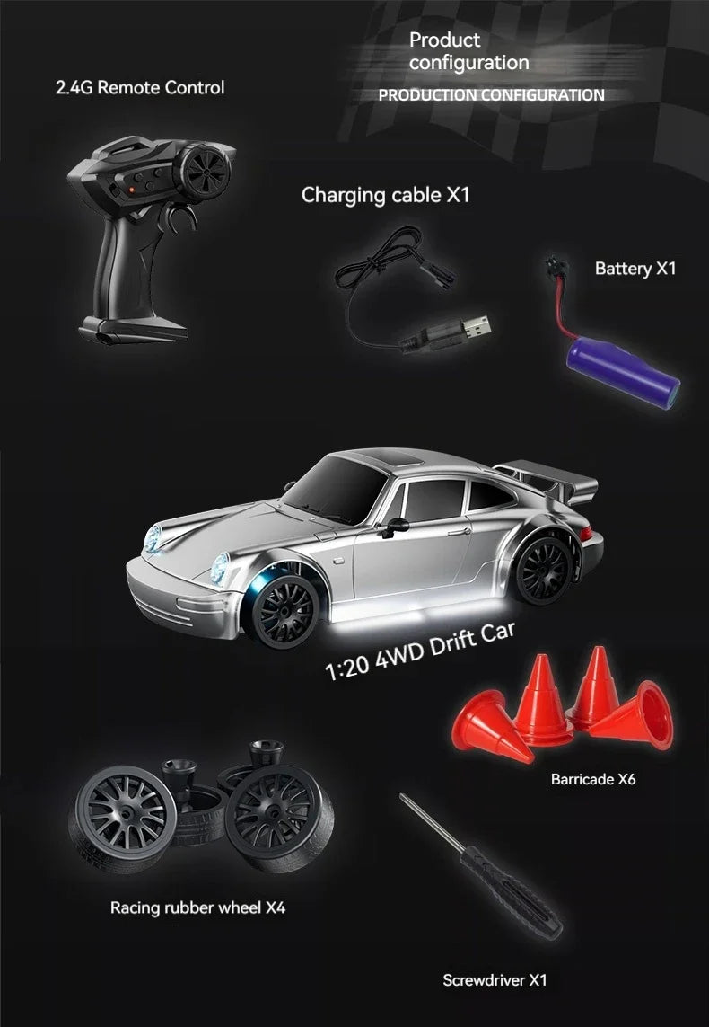 1:24 Scale 20+KM/H RC Drift Car 2.4G 4WD High Speed RC Drifting Car Remote Control Cars with LED Lights Drifting Tires Race Toys