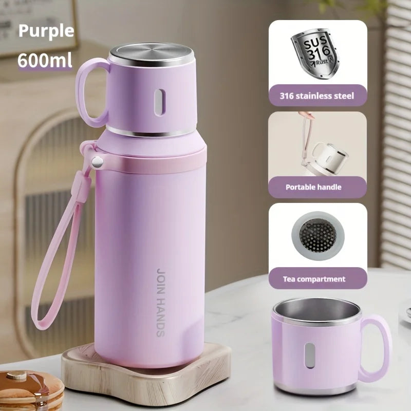 600ML Thermal Water Bottle Stainless Steel Thermos Bottle Keep Cold and Hot Water Bottle Thermos for Tea Coffee Vacuum Flasks