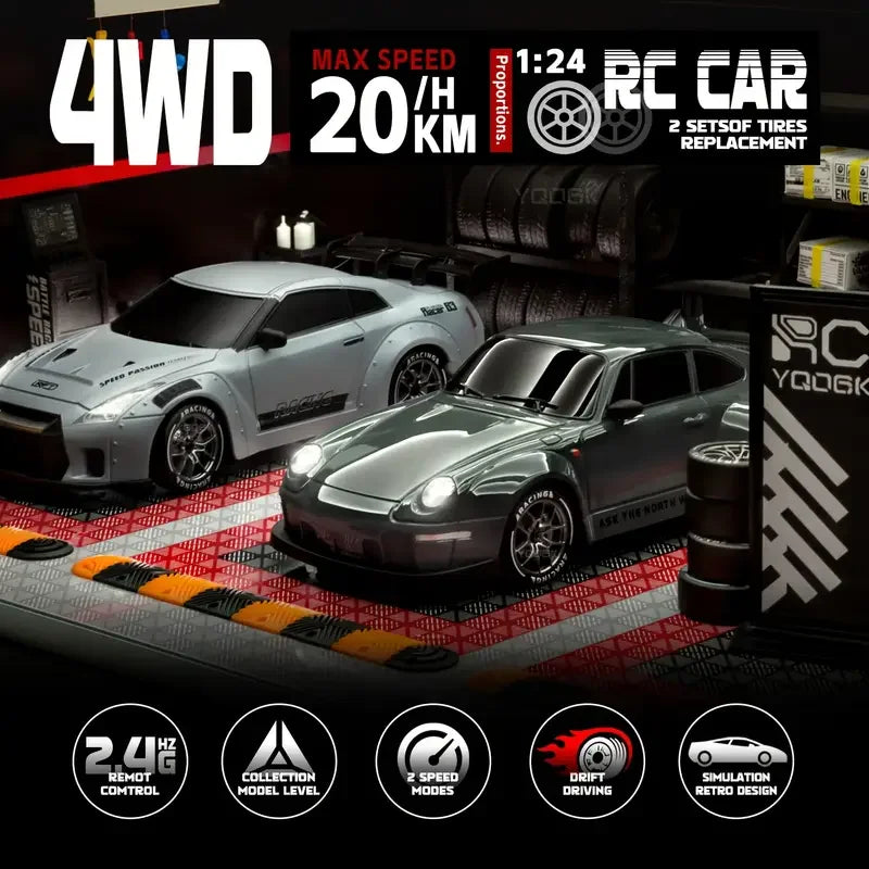 1:24 Scale 20+KM/H RC Drift Car 2.4G 4WD High Speed RC Drifting Car Remote Control Cars with LED Lights Drifting Tires Race Toys