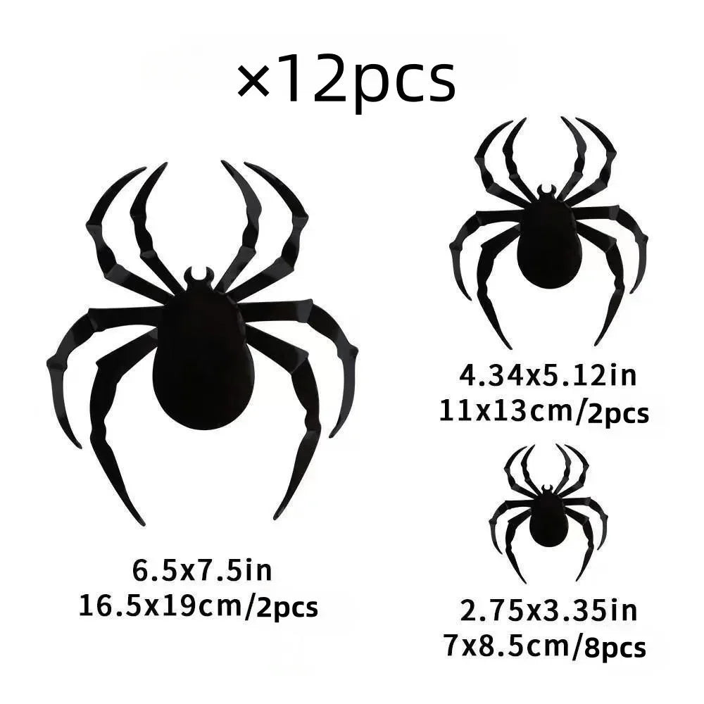 4 Size 3D Bat Stickers Emulation Plastic Sheet Black Horror Spider Wall Stick Halloween Festival Party Courtyard DIY Decoration