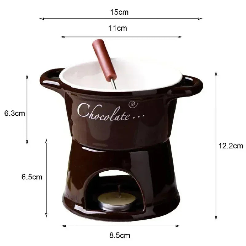 Hot Ceramic Chocolate Chafing Dish Cup with Fork Candle Pot Melting Chocolate Mug Tableware Creative Household Drinking Utensils
