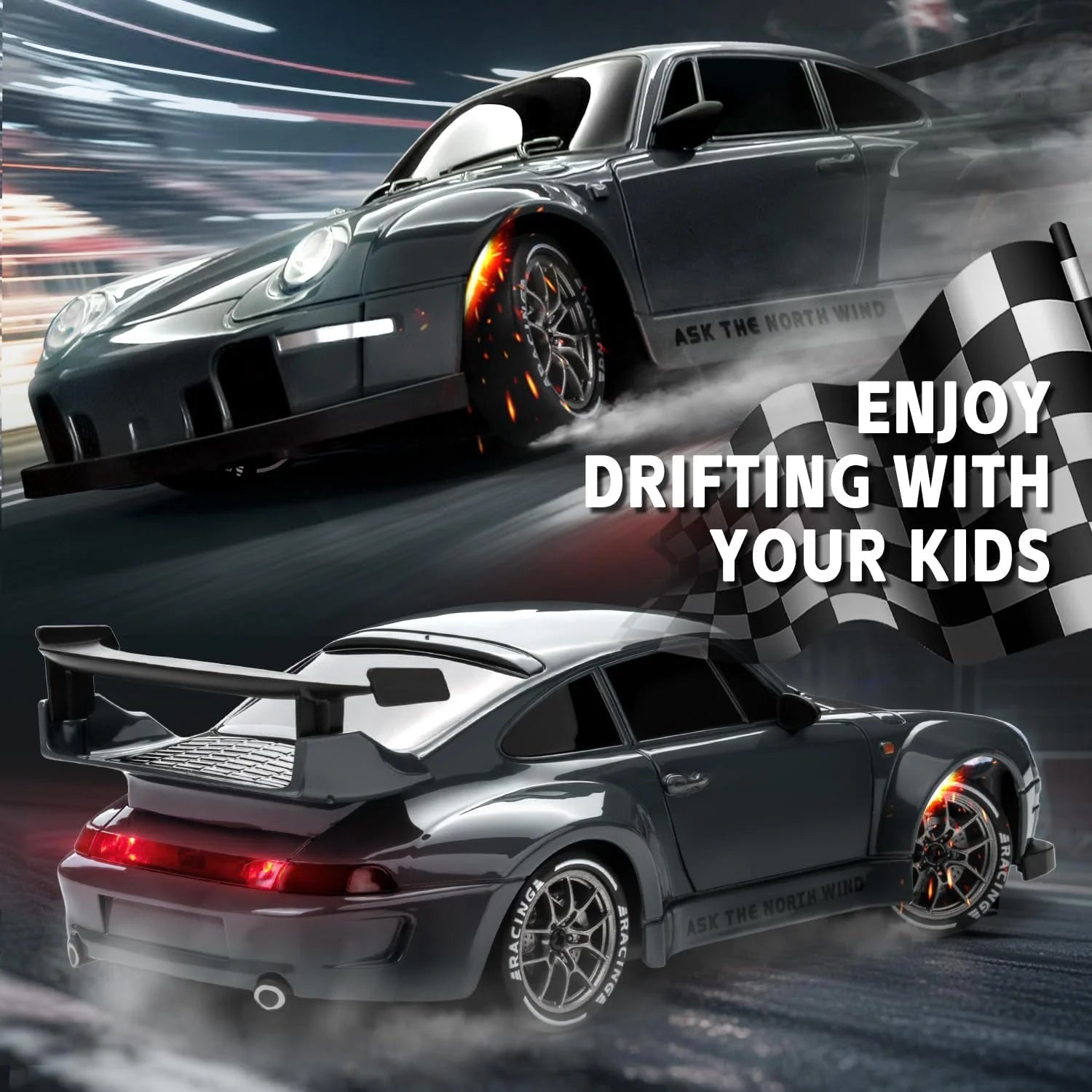 1:24 Scale 20+KM/H RC Drift Car 2.4G 4WD High Speed RC Drifting Car Remote Control Cars with LED Lights Drifting Tires Race Toys
