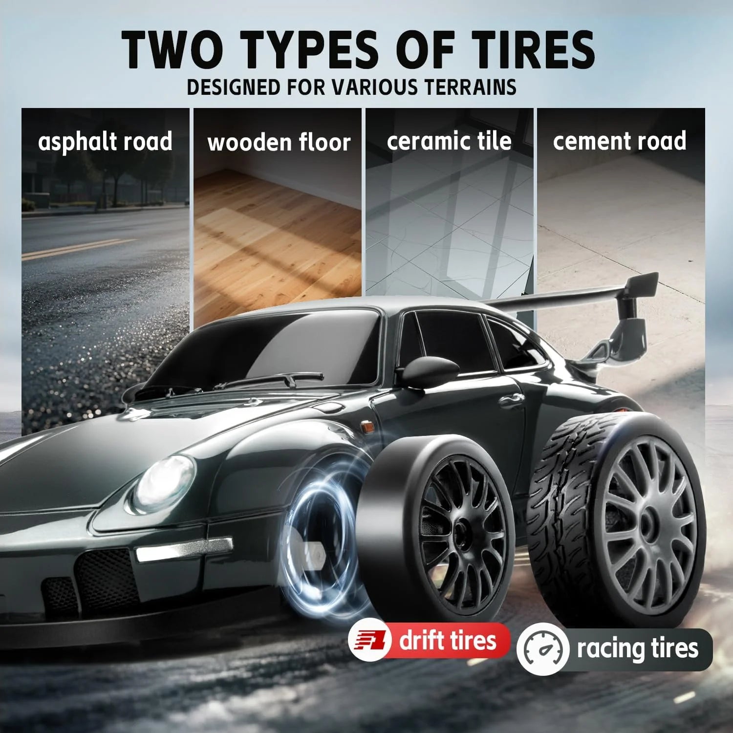 1:24 Scale 20+KM/H RC Drift Car 2.4G 4WD High Speed RC Drifting Car Remote Control Cars with LED Lights Drifting Tires Race Toys
